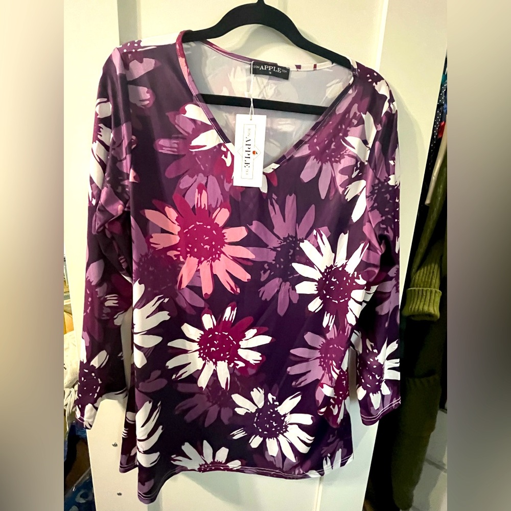 NWT BON APPLE TEA purple floral tunic Size 1x